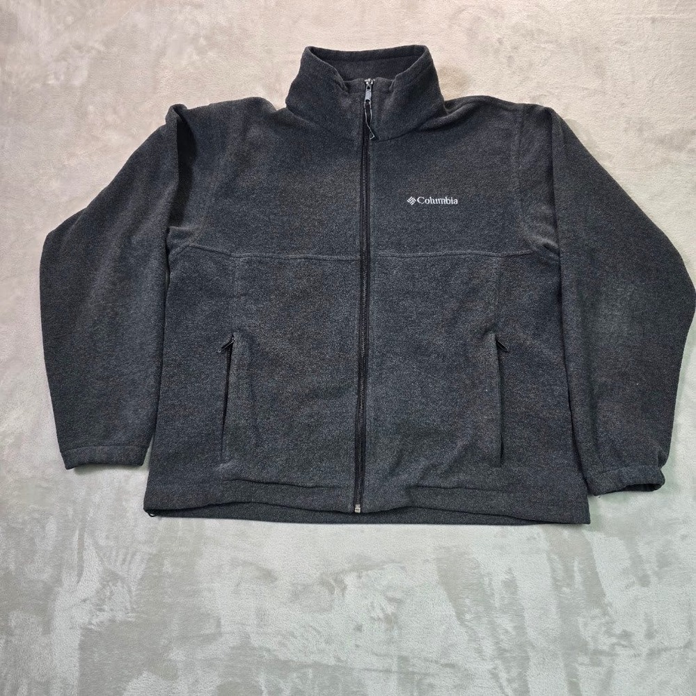 Columbia Mens Full Zip Fleece Jacket Gray Mock Neck Pockets Size M